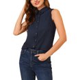 thumbnail image 1 of INSPIRE CHIC Chemise Sans Manches à Col Pointu à Simple Boutonnage pour Femme m Bleu Foncé, 1 of 7