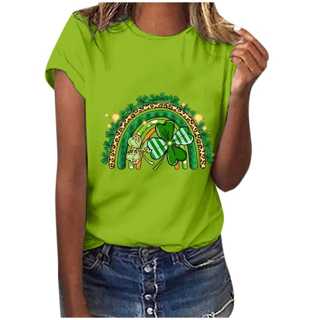TopLLC St. Patrick's Day Patricks Day Chemises pour Femmes Hauts de Sarrau St Patricks Day Mode pour Dames St. Imprimé Léopard Manches Courtes Col Rond Chemise Femme Décontractée Ample