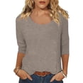 thumbnail image 2 of 2025 Ensemble Décontracté Uni pour Femmes Chemise pour Femmes Imprimé Couleur Col Roulé Bas T-Shirt pour Femmes Coupe Manches 3/4 T Manches Longues Polyester T-Shirt Femmes Chemise Haut, 2 of 7