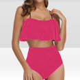 thumbnail image 3 of Jovati Beach Bikini Set for Women, Ruffled Tank Top with Removable Padded Bra and High-Waisted Bottom, Nylon Spandex Blend, Solid Color, Summer Swimwear, 3 of 7