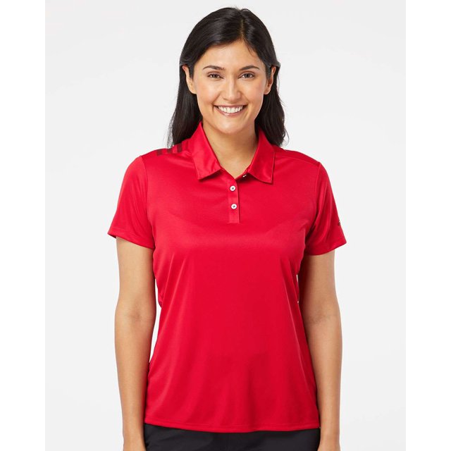 Polo à Épaules à 3 Rayures pour Femmes, m, Rouge et Noir Collégial