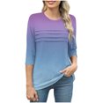 thumbnail image 4 of Olyvenn T-Shirts pour Femmes à Manches 3/4 Été 2025, Imprimé Dégradé, Col Rond, Décontracté, Basique, Coupe Tunique, Blouse, Bleu Marine, G, 4 of 6