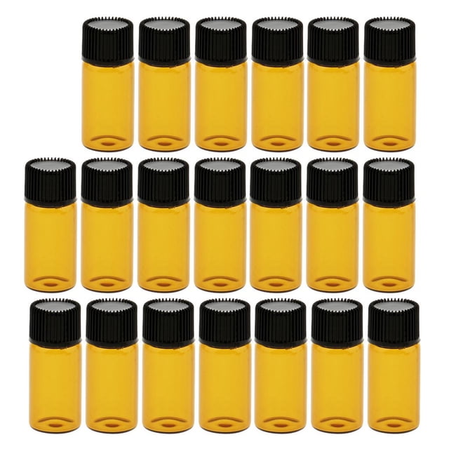 BELOVING 20 Pcs Bouteilles de Dram en Verre Ambre Fioles Vides Réducteur d'Orifice Huile Essentielle 3 ml