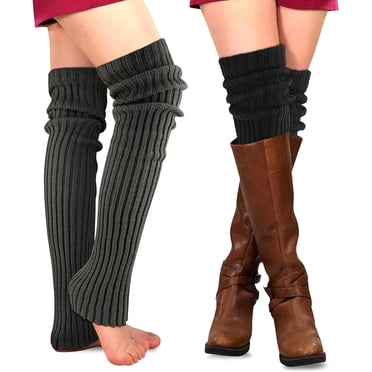 PHOGARY 2 Pairs Winter Leg Warmers Thigh High Socks Over Knee Footless Socks Knitted Long Boot Cuffs Topper Socks for Women
