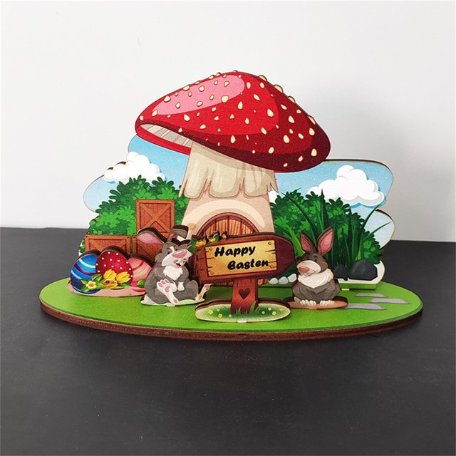 XZNGL Easter Rabbit Bunny Desktop Decoration Ornament Wooden Painting Bunny Easter Holiday Table Decoration