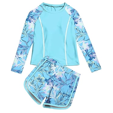 Girls Rash Guard Swimsuits 2 Piece Bathing Suit Upf 50+ Summer Swimwear Sky Blue 90/2 Y—3 Y