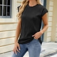 thumbnail image 1 of Penkiiy T-Shirts à Col Rond Décontractés Amples à Manches Courtes pour Femmes, Couleur Unie, Hauts d'Été Basiques, m Noir, 1 of 4