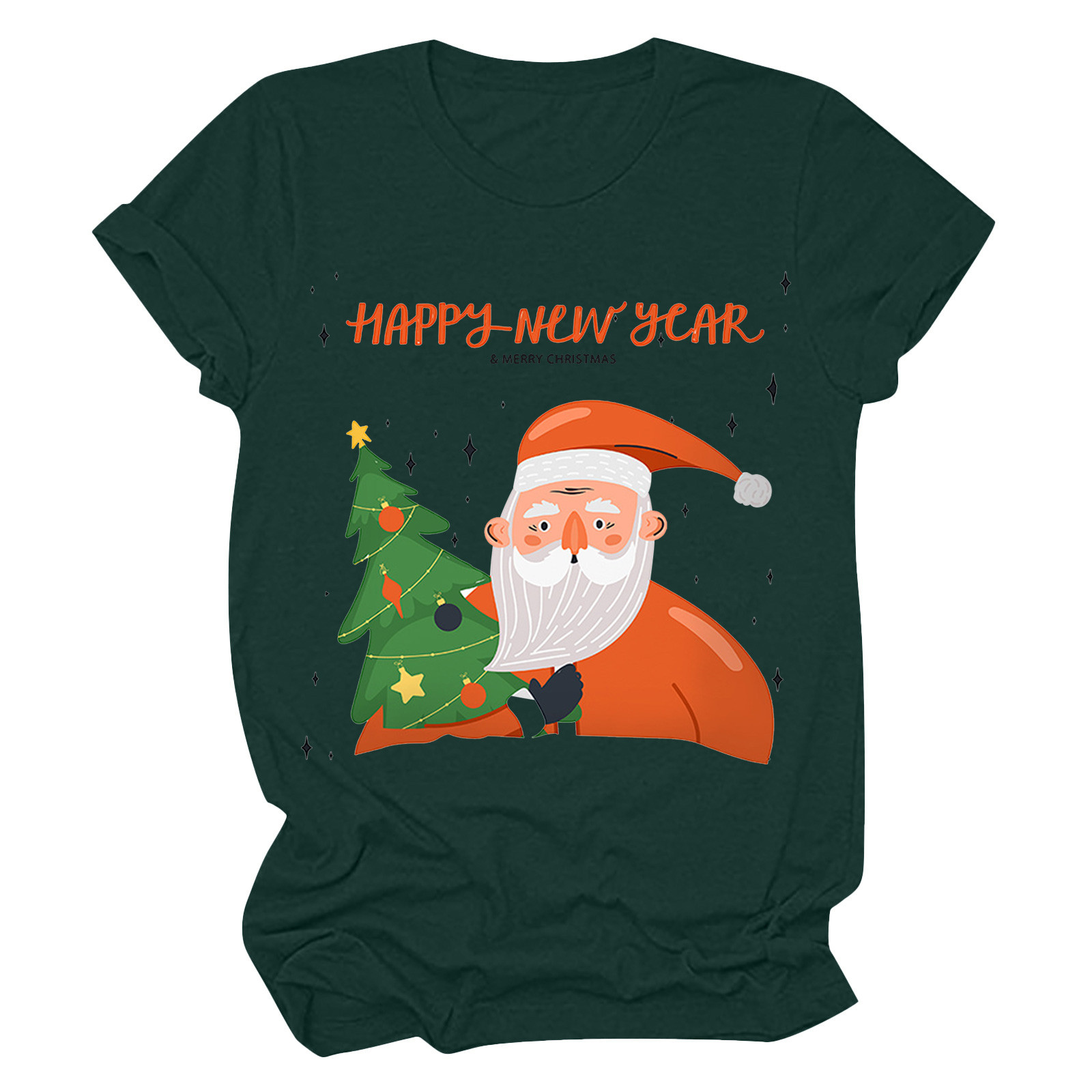 Haut de Sapin de Noël Femme Décontracté Col Rond Manches Courtes T-shirt Imprimé Sapin de Noël Haut