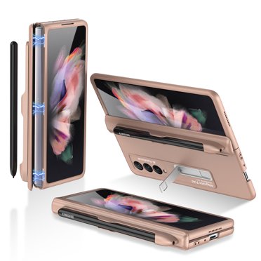 Samsung Galaxy Z Fold 3 2021 Étui avec Support pour Stylet S, Étui Ultra Mince Magnétique avec Béquille, Antichoc, Robuste, Protection Intégrale, Or