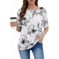 thumbnail image 2 of WZXFASHION Hauts d'Été pour Femmes 2025 Col Rond Manches Courtes T-Shirts Blouses Décontractées T-Shirts Imprimés Mignons Amples Tenues Tendance Soldes Liquidation 2025 T-shirt à Manches Courtes pour Femmes, 2 of 6