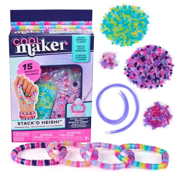 Cool Maker, Stack'd Heishi, pack de perles, coffret de fabrication de bracelets comprenant plus de 1 300 perles pour bracelets, permet de créer 15 bracelets, activités artistiques et manuelles pour le