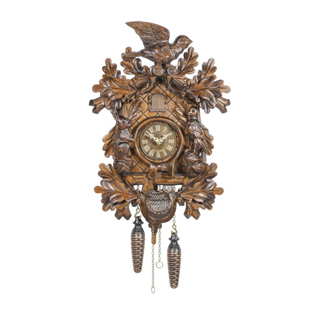 Quartz Horloge Coucou Chêne, Animaux Assis, avec Musique