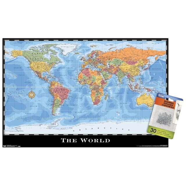 Map - World Wall Poster, 22.375" x 34"