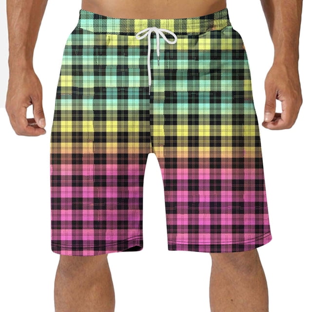 Diufon Men's Casual Shorts Spring Summer Wide Leg Loose Plaid Printed Elastic Waisted Drawstring Sport Shorts