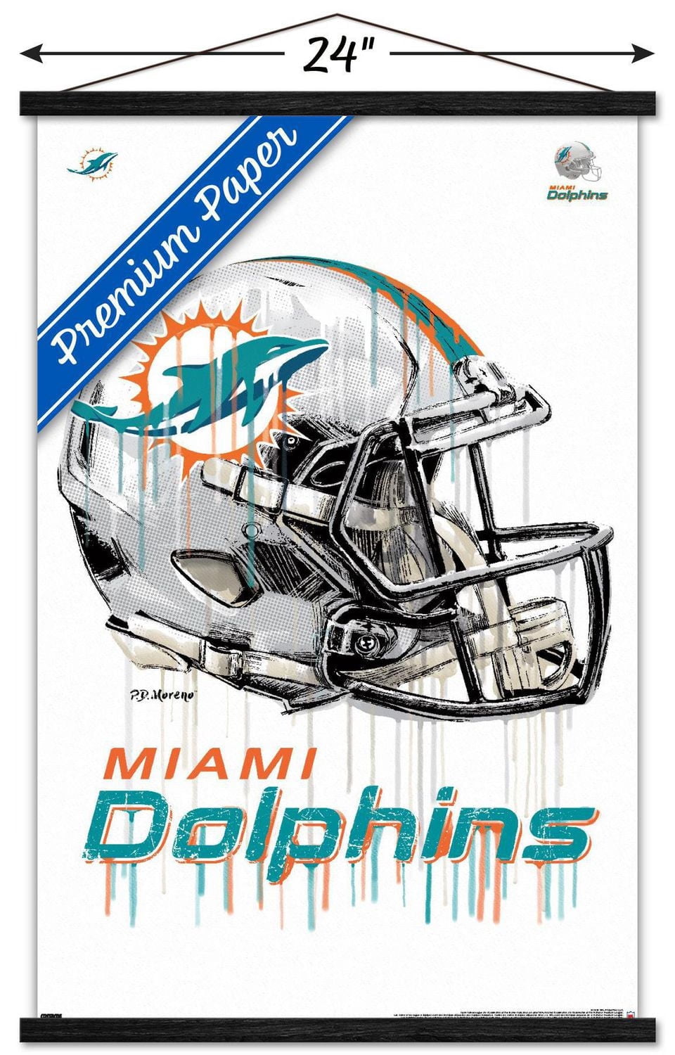 NFL Miami Dolphins - Drip Helmet 20 Wall Poster with Magnetic Frame