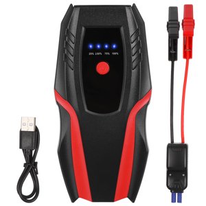 Car Jump Starter 12V Emergency Power Bank with LED Flashlight Black ABS PC Lightweight Portable for Car Use