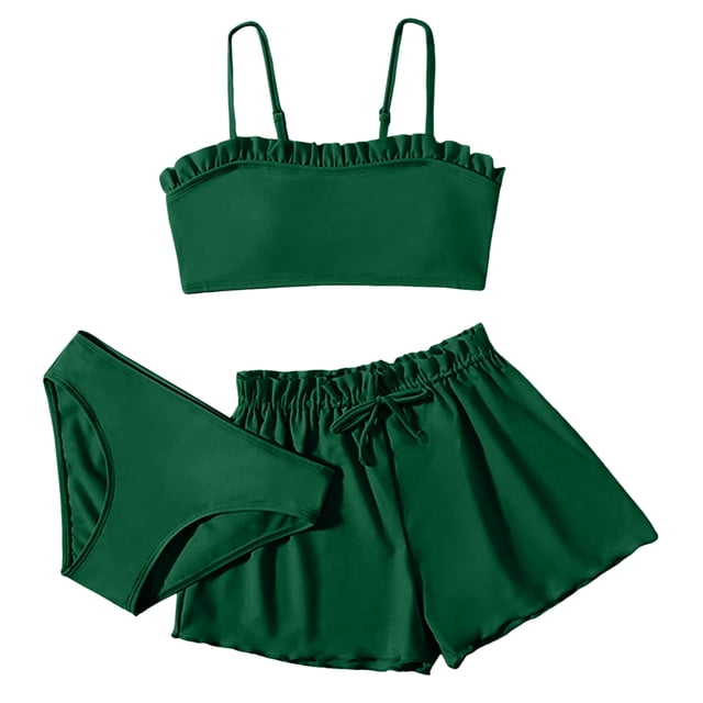 Kcodviy Toddler Girl's 3 Piece Toddler Bathing Suits for Girls 4T Swimsuits Soild Bikini Rullfe 14 Swimsuit Bathing Suit Briefs Girls Toddler Girls Two Cute Swimsuit Bikini Swimwear Set