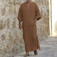 thumbnail image 2 of Kaftan for Men Casual Long Sleeve Men Robe Lightweight Breathable V Neck Muslim Thobe for Men Coffee Robe Men, 2 of 5