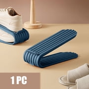 Lisbinx 2-Tier Adjustable Shoe Rack, Space Saving Shoe Organizer with Anti-Slip Back Stop, Plastic Shoe Cabinet Insert, Dark Blue/Light Blue/Gray