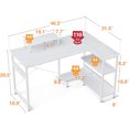 thumbnail image 3 of ODK Bureau Compact en Forme de L 47 Pouces avec Étagères de Rangement et Support pour Moniteur, Blanc, 3 of 8
