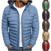 AnuYalue Winter Jacket for Mens Lightweight Hooded Winter Puffer Coat Windproof Zipper Quilted Jackets Solid Color Warm Bomber Jackets