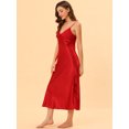 thumbnail image 3 of INSPIRE CHIC Nuisette d'Halloween en Satin pour Femme, Col en V, Sans Manches, Maxi Chemise de Nuit avec Bretelles Spaghetti Ajustables et Détail Plissé, Robe de Détente Soyeuse, Rouge Moyen, 3 of 5