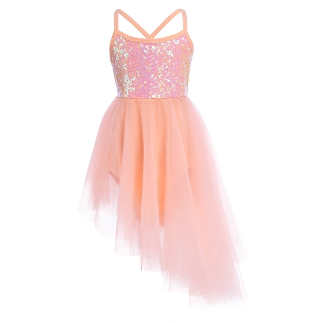 Manyakai Robe de Danse Ballet pour Filles, Dos Croisé à Sequins, Tutu en Tulle, Justaucorps, Danse Lyrique, Orange TG