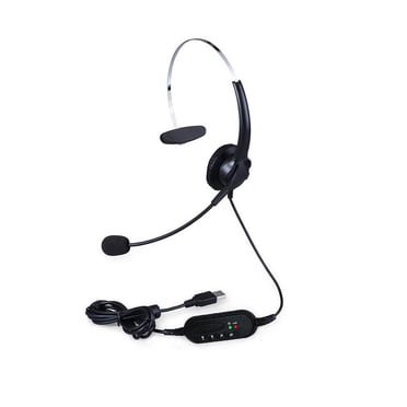 Single-Sided USB Corded Headset Call Center Monaural Headphone with Adjustable Microphone Mute Volume Control Button