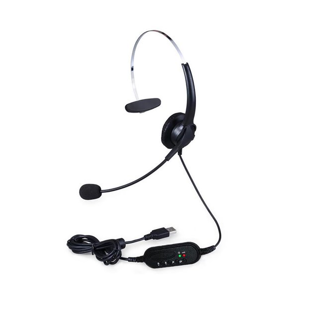 Amdohai Single-Sided USB Corded Headset Call Center Monaural Headphone with Adjustable Microphone Mute Control Button for Office Computer PC Laptop