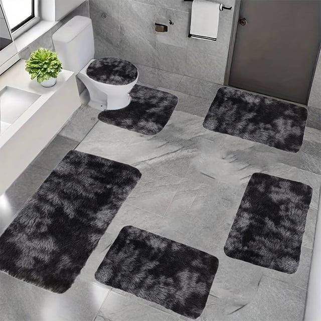 Bathroom Rug Set 6 Piece | Plush Toilet Mats & Bath Mats | Non Slip Water Absorbent Washable Rugs for Bathroom Floor | Whole Room Set for Home