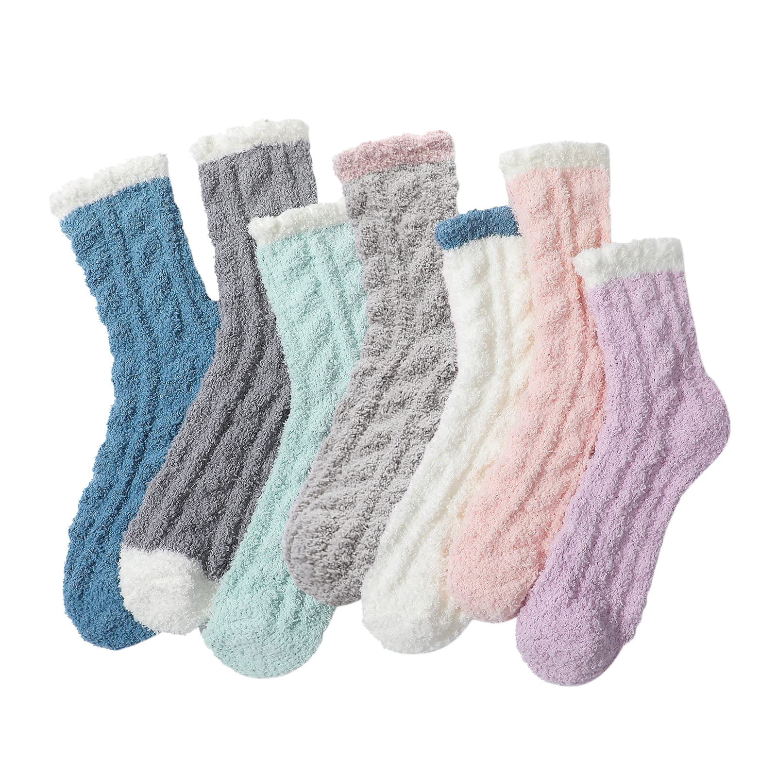 Aocisk 7 Pairs Of Womens Fuzzy Socks Winter Microfiber Soft Slipper Socks for Home Sleeping Socks Keep Warm and Cozy Multicolor One Size