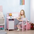 thumbnail image 2 of Qaba Ensemble Bureau et Chaise pour Enfants 2 Pcs avec Tableau Blanc, Rangement, Étagères, Rose, 2 of 9