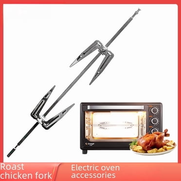 Stainless Steel Rotisserie Grill Stand for Oven - 28cm/34cm Adjustable Sizes, Rotatable Design with Secure Grill Forks, Easy Assembly for Versatile Cooking of Chicken, Vegetables & More (Single Fork