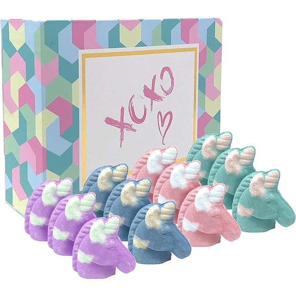 Unicorn Fizzy Glitter Kids Bath Bombs With Natural Oils, Gifts Set of 12, Safe Will not Color Your Tub, Will Make Her Smile, Ultimate Fun at Bath Time