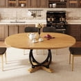 thumbnail image 4 of iPormis 59'' Extendable Round Dining Table for 4 to 8, Kitchen Table with Sturdy X-Base Metal Legs, MDF Board, Space Saving, Easy Assembly,Oak, 4 of 8