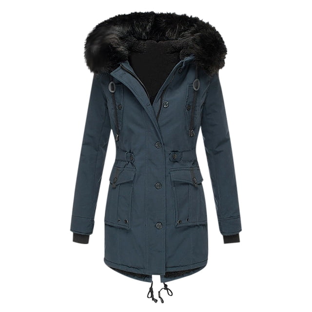 HWRETIE Women's Plus Size Winter Jacket Button Front Lapel Coat Warm Composite Fabric Casual Outerwear For Fall Winter Everyday Wear