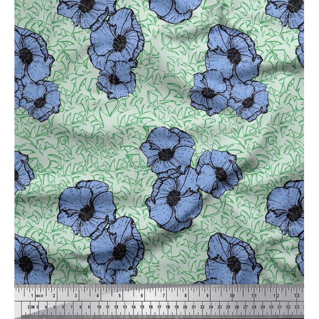 Soimoi Rayon Fabric Anemone Floral Print Fabric by the Yard 56 Inch Wide