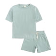thumbnail image 1 of MIASHUI Boys Summer Tracksuit Outfits Solid Color Short Sleeve Shirts Shorts Outfits,Green,3-4 Years, 1 of 9