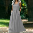 thumbnail image 2 of Xcmzpl Robes Débardeurs d'Été pour Femmes en Lin Sans Manches Robes Maxi Unies à Encolure Dégagée Robes Fluides avec Poche Tenues de Vacances, 2 of 8