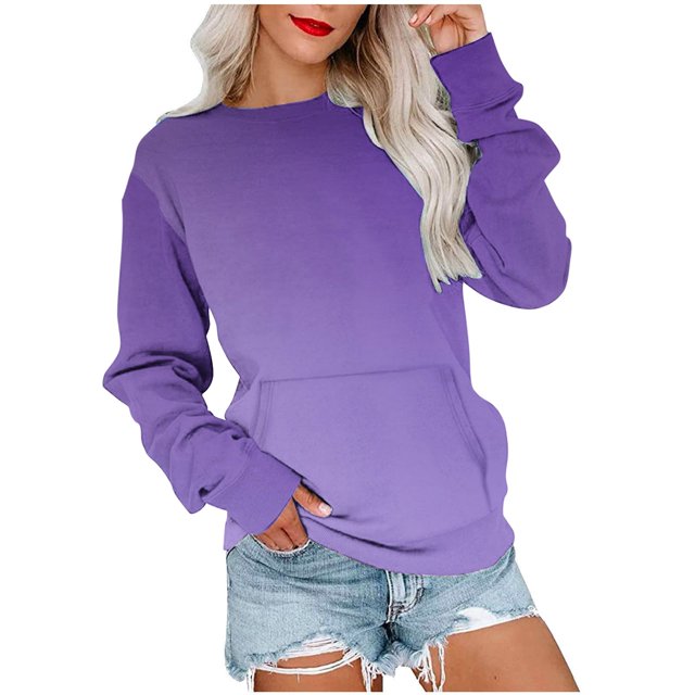 HKEJIAOI 2023 Women Haut Col Rond Couleur Bloc Mi-Lourd Long Sleeve Haut