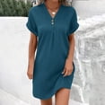 thumbnail image 1 of FcBaudy Robe à Manches Courtes à Col en V Longueur Genou, Robes d'Été pour Femmes, Robes pour Femmes Robe Décontractée à Col Uni à Manches Courtes avec Poche Ourlet Fendu Robe à Bretelles Robe Femme, 1 of 5