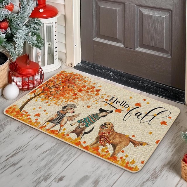 Yhmxh Bathroom Rugs Pumpkin Maple Crystal Velvet Floor Mat Home Entrance Door Mat Thickened Foyer Floor Mat Living Room Rug Bath Mat for Home and Kitchen Bathroom