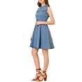 thumbnail image 4 of INSPIRE CHIC Robe-Chemise en Denim Sans Manches à Col en V avec Ceinture, Coupe Évasée, pour Femme, m Bleu, 4 of 7