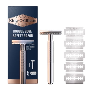 King C. Gillette Manche de Rasoir de Sûreté à Double Tranchant et 5 Lames en Acier Inoxydable avec Revêtement Antifriction