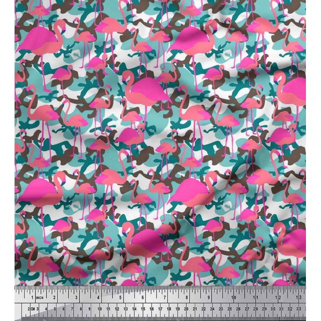 Soimoi Rayon Fabric Camouflage Texture & Flamingo Bird Print Sewing Fabric Yard 42 Inch Wide