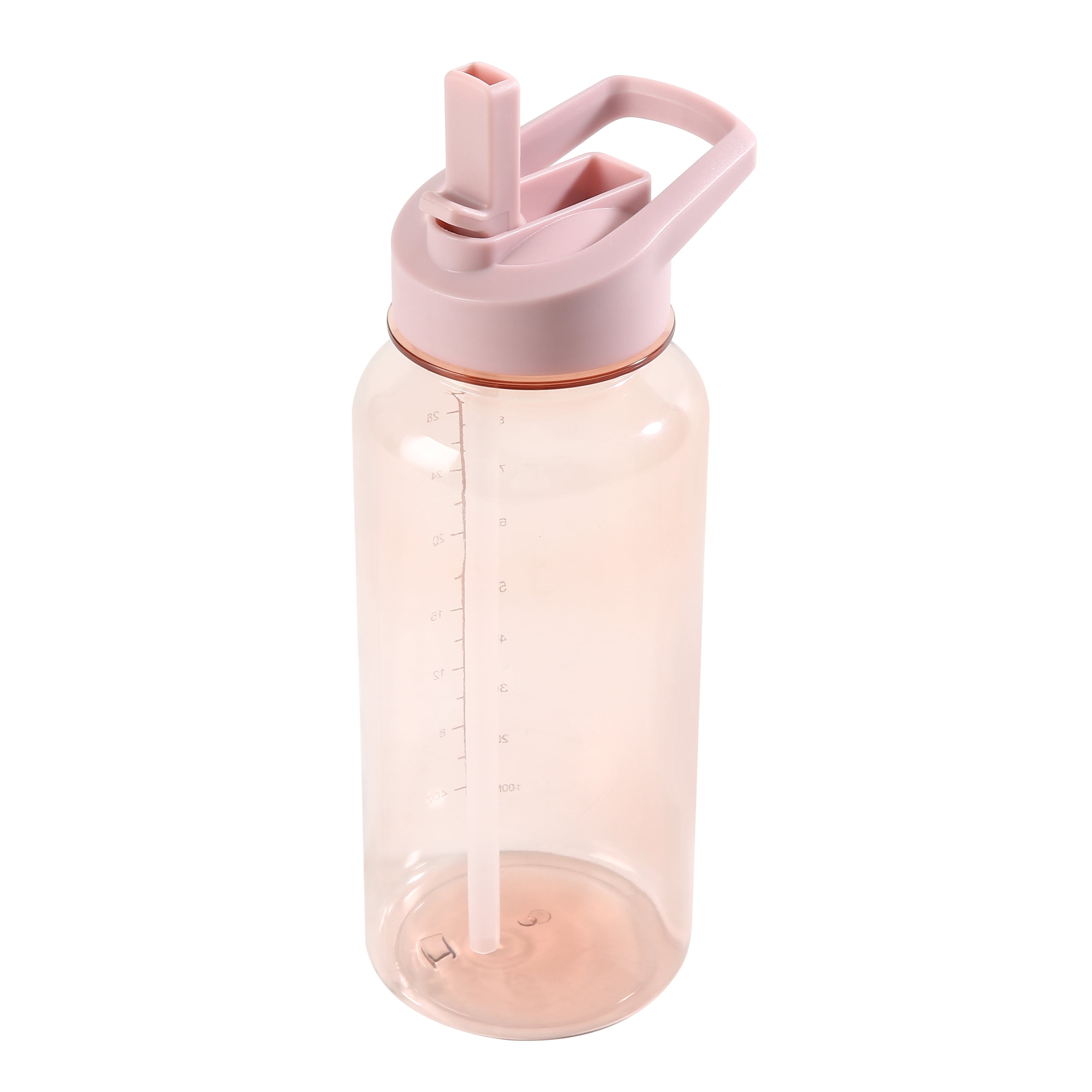 Gourde de sport Mainstays en plastique rose (34 oz / env. 1 L) à large ouverture et bouchon à paille rabattable