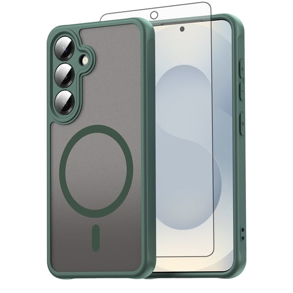 Asuwish Compatible with Samsung Galaxy S24 5G Magnetic Phone Case Translucent Matte Anti-fingerprint Back Military Grade DropProof Shockproof Protective Cell Cover for S 24 24S G5 Women Men Green