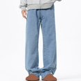 thumbnail image 1 of RKSTN Mens Pants Plush Thick Jeans With Elastic Drawstring Loose Oversized Straight Leg Pants Long Pants Soft Comfortable Workout Pants, 1 of 5