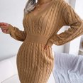 thumbnail image 4 of Vêtements d'Hiver pour Femmes Robe Chandail Tricotée Moulante à Col en V avec Sac à la Taille pour l'Automne et l'Hiver pour Femmes, 4 of 7