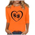 thumbnail image 1 of Dadaria Chemise Orange pour Femmes Hauts Manches 3/4 T-Shirt Col Rond Grande Taille T-Shirt Été Imprimés Main Chandail Blouses 3TG, 1 of 5